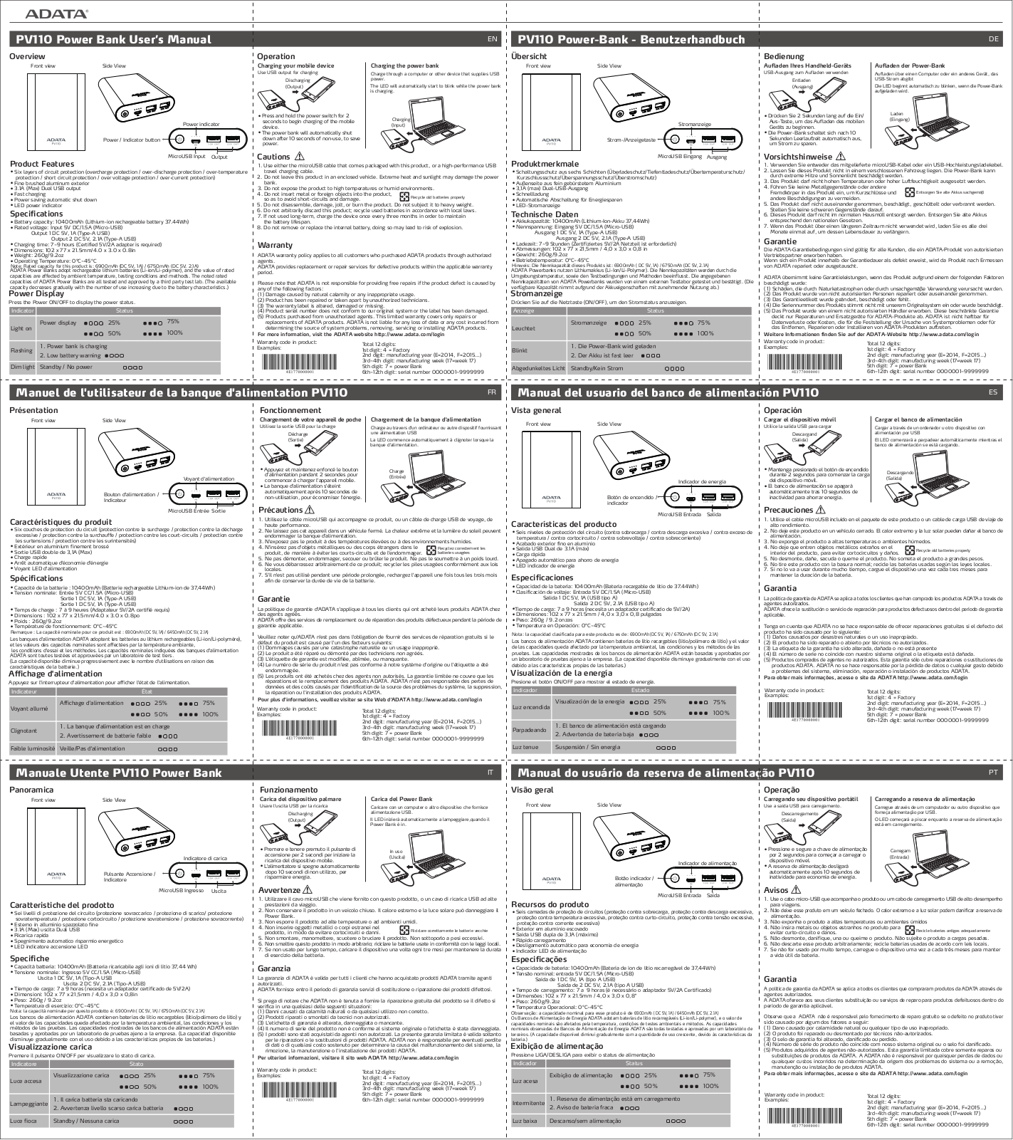 ADATA APV110-10400M-5V-CGD, APV110-10400M-5V-CTI User Manual