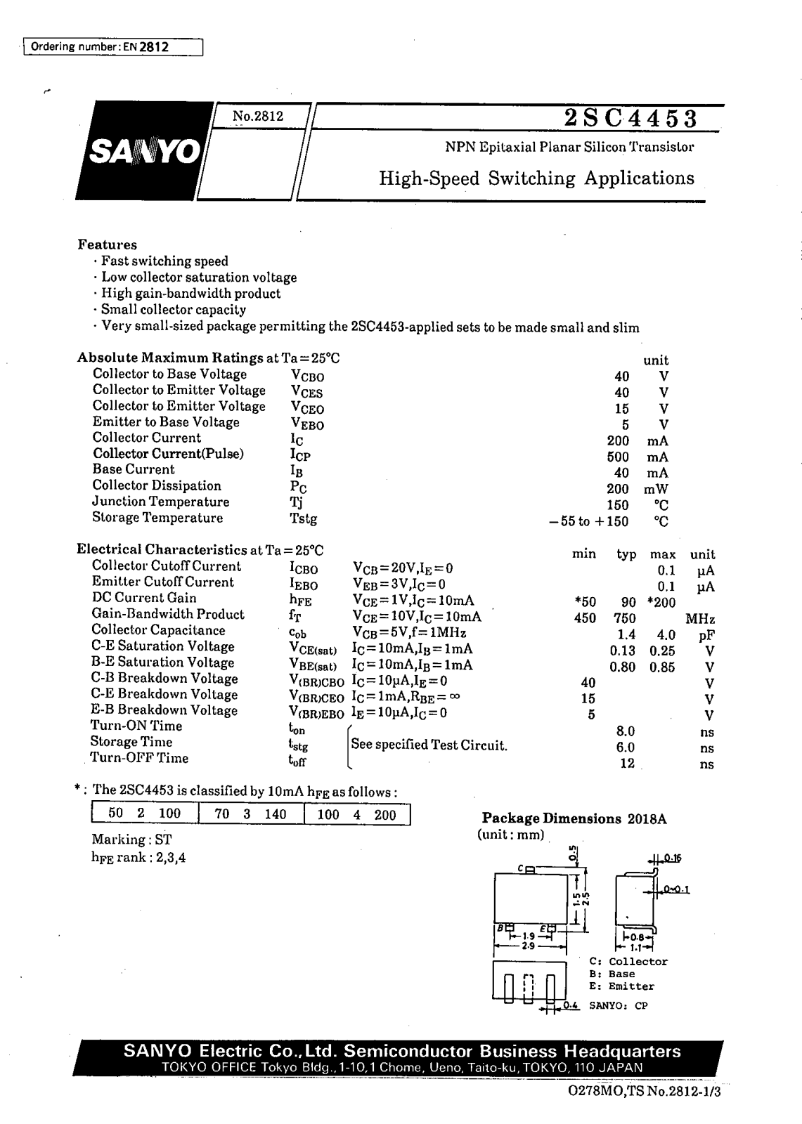 SANYO 2SC4453 Datasheet