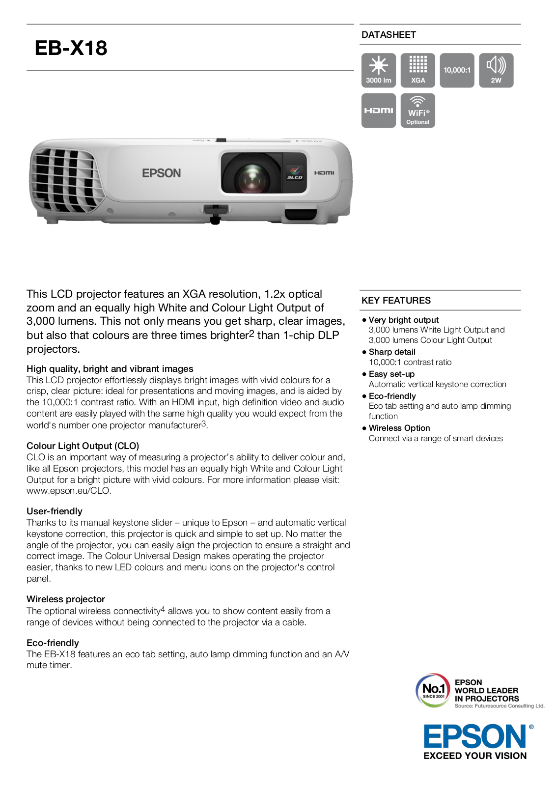 Epson EB-X18 Product Sheet