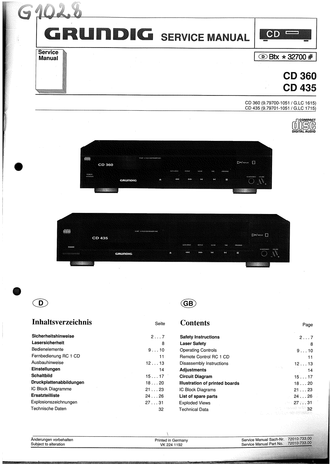 Grundig CD-360, CD-435 Schematic