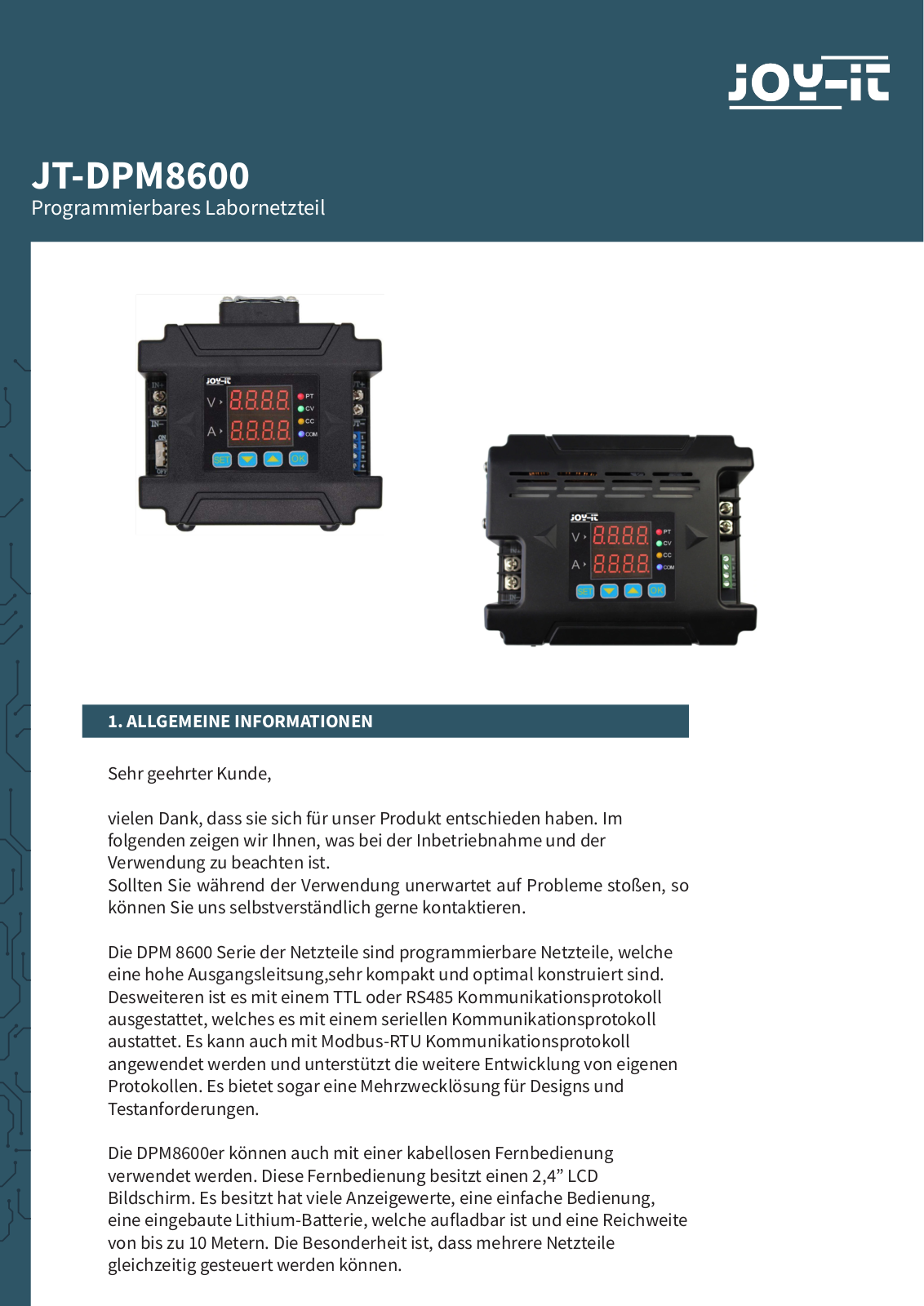 Joy-it JT-DPM8600 User guide