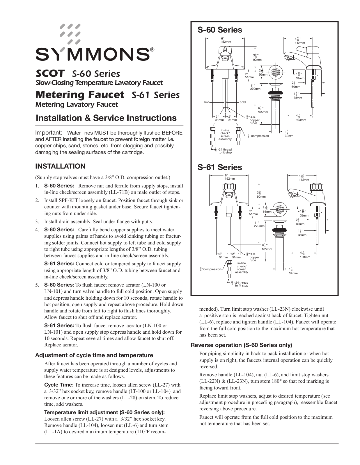 Symmons S-60-1-H Service Manual