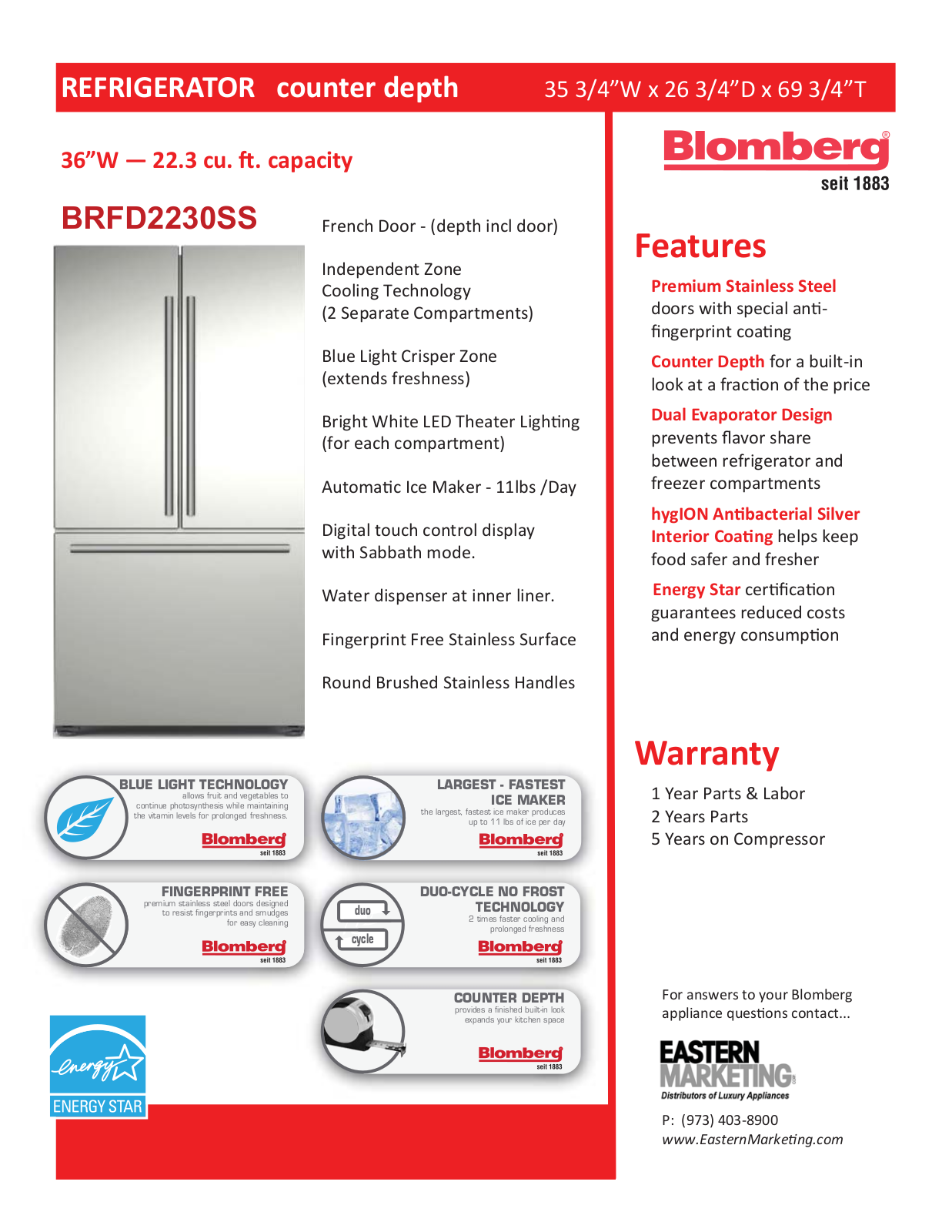 Blomberg BRFD2230SS Specsheet