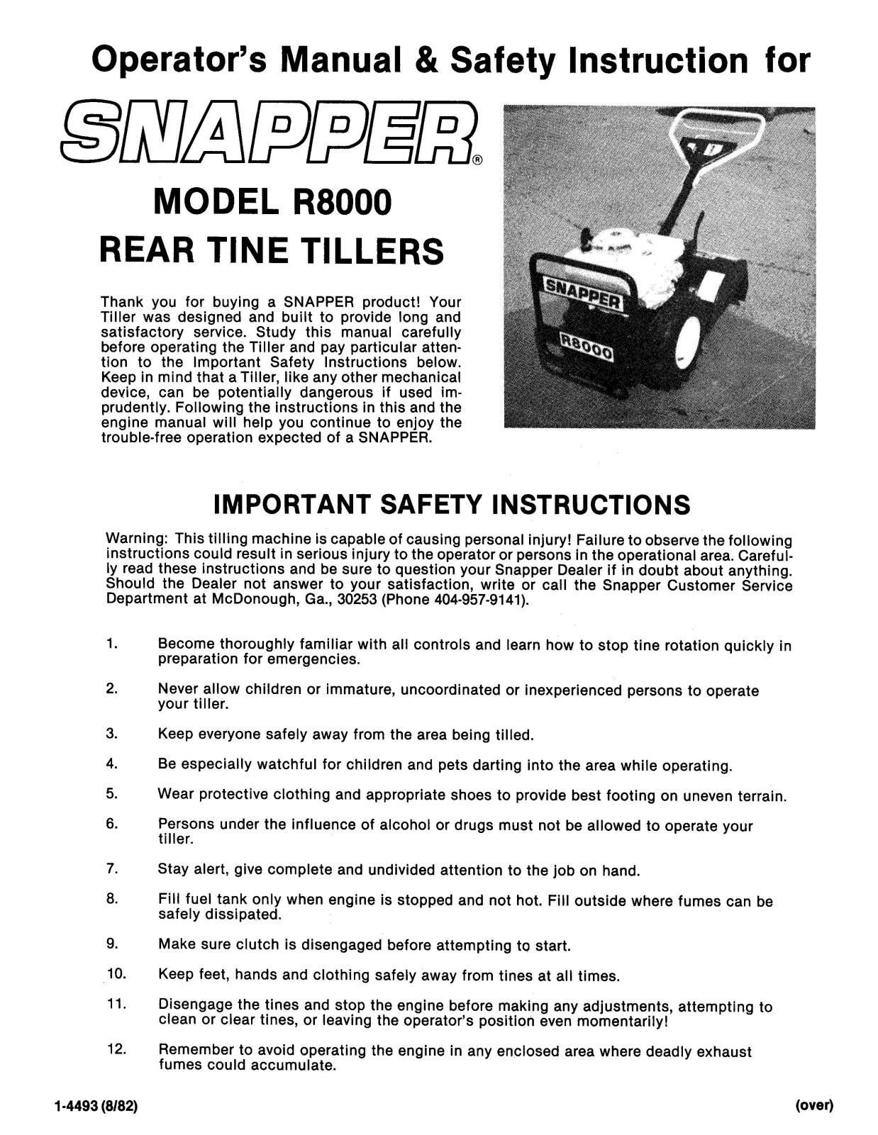 Snapper R8000 User Manual