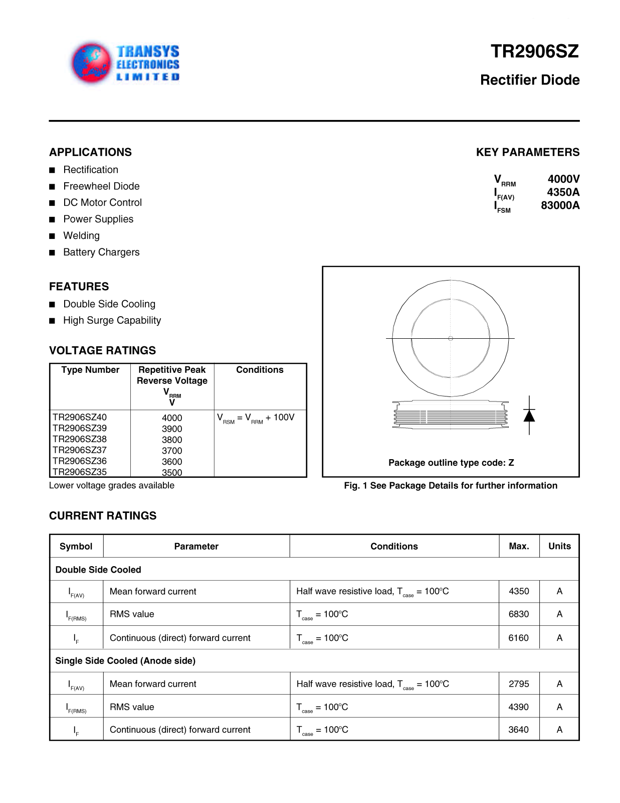 TEL TR2906SZ40, TR2906SZ39, TR2906SZ38, TR2906SZ37, TR2906SZ36 Datasheet