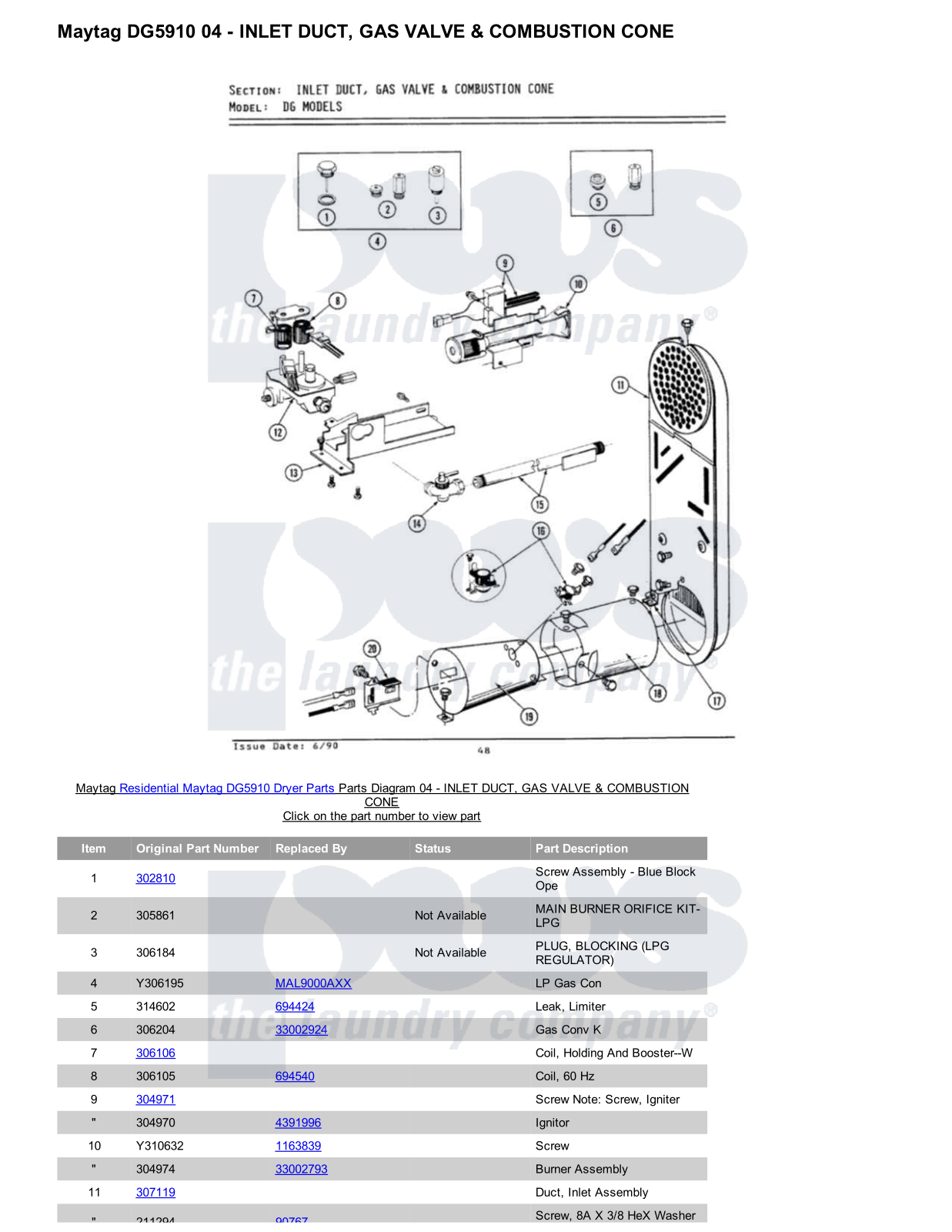 Maytag DG5910 Parts Diagram