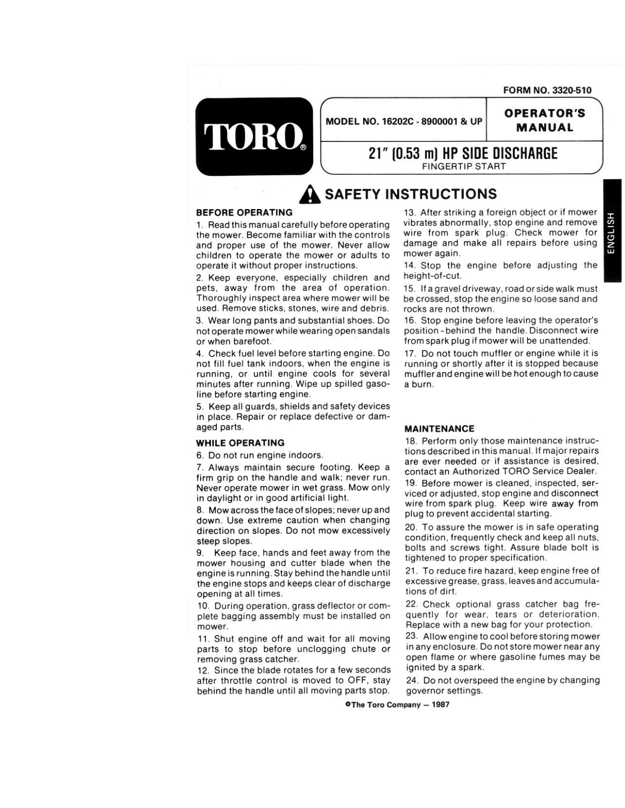 Toro 16202C Operator's Manual