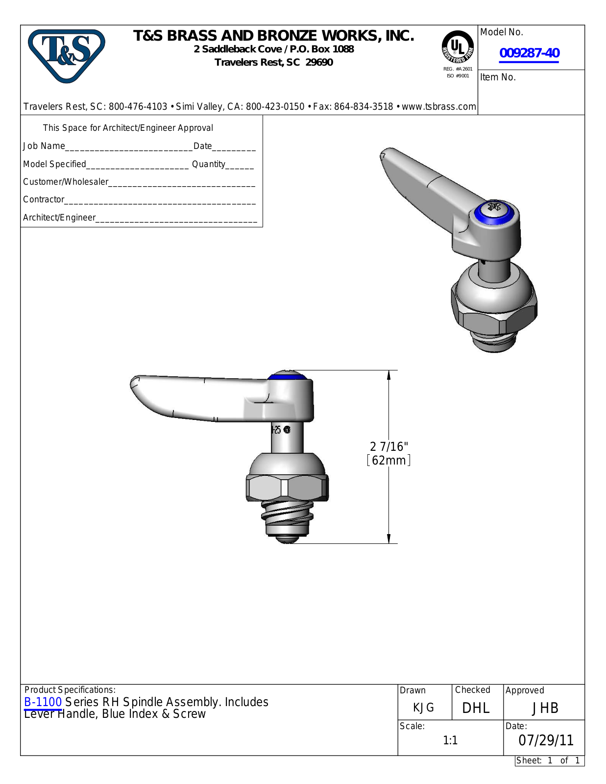 T&S Brass 009287-40 Parts Manual