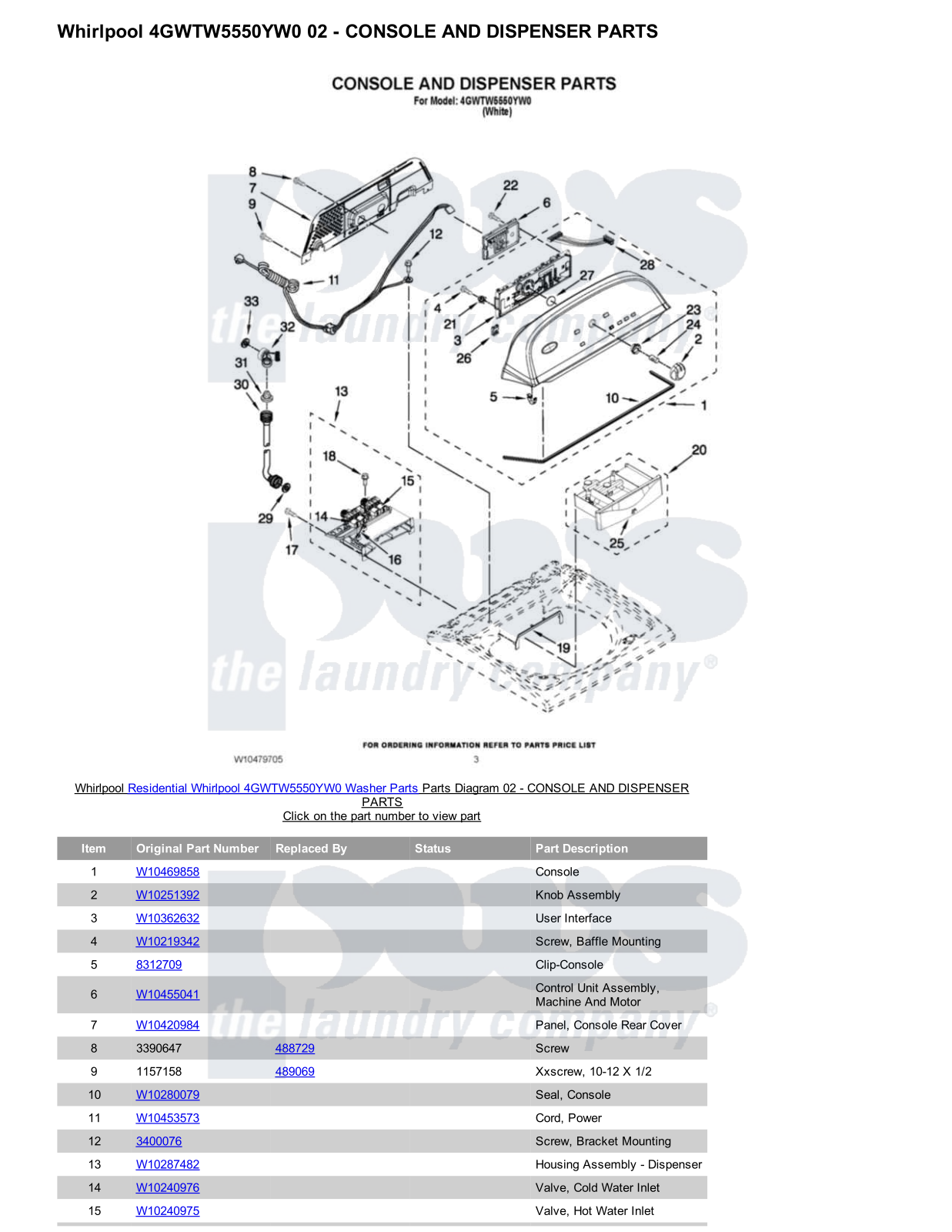 Whirlpool 4GWTW5550YW0 Parts Diagram