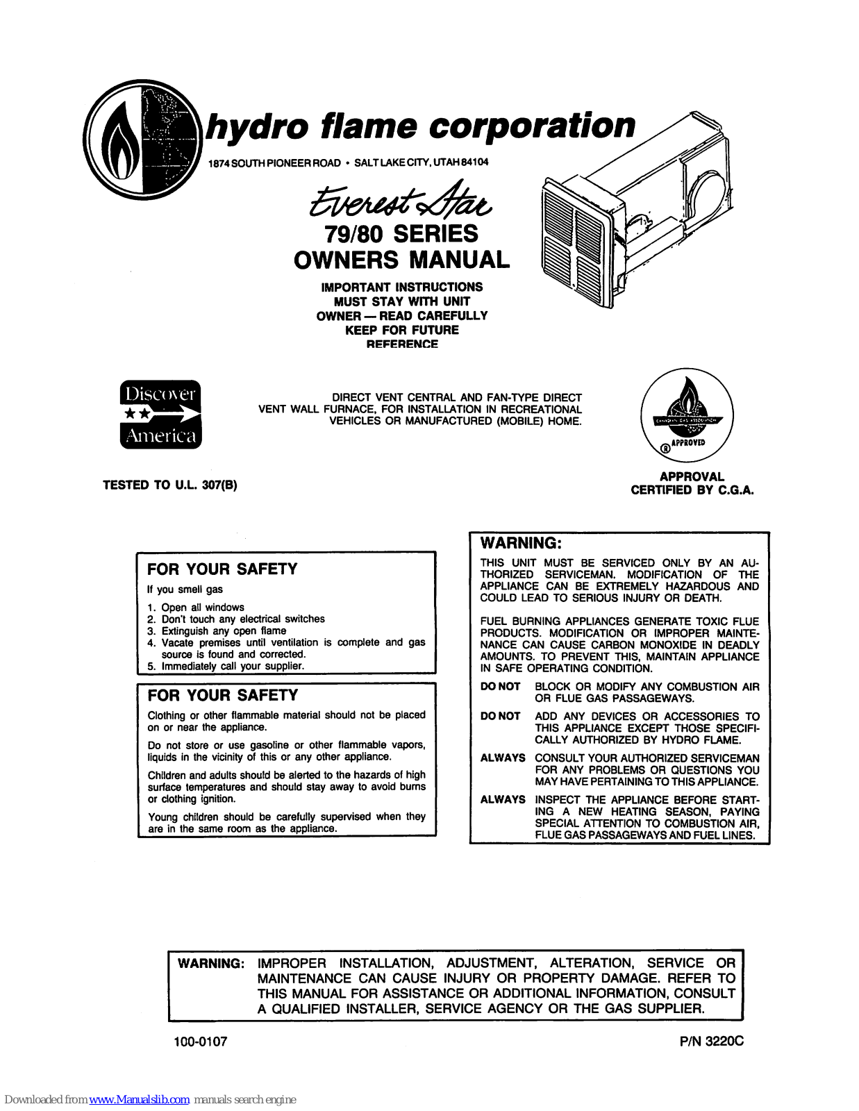 Hydro Flame Everest Star 79, Everest Star 80 Owner's Manual