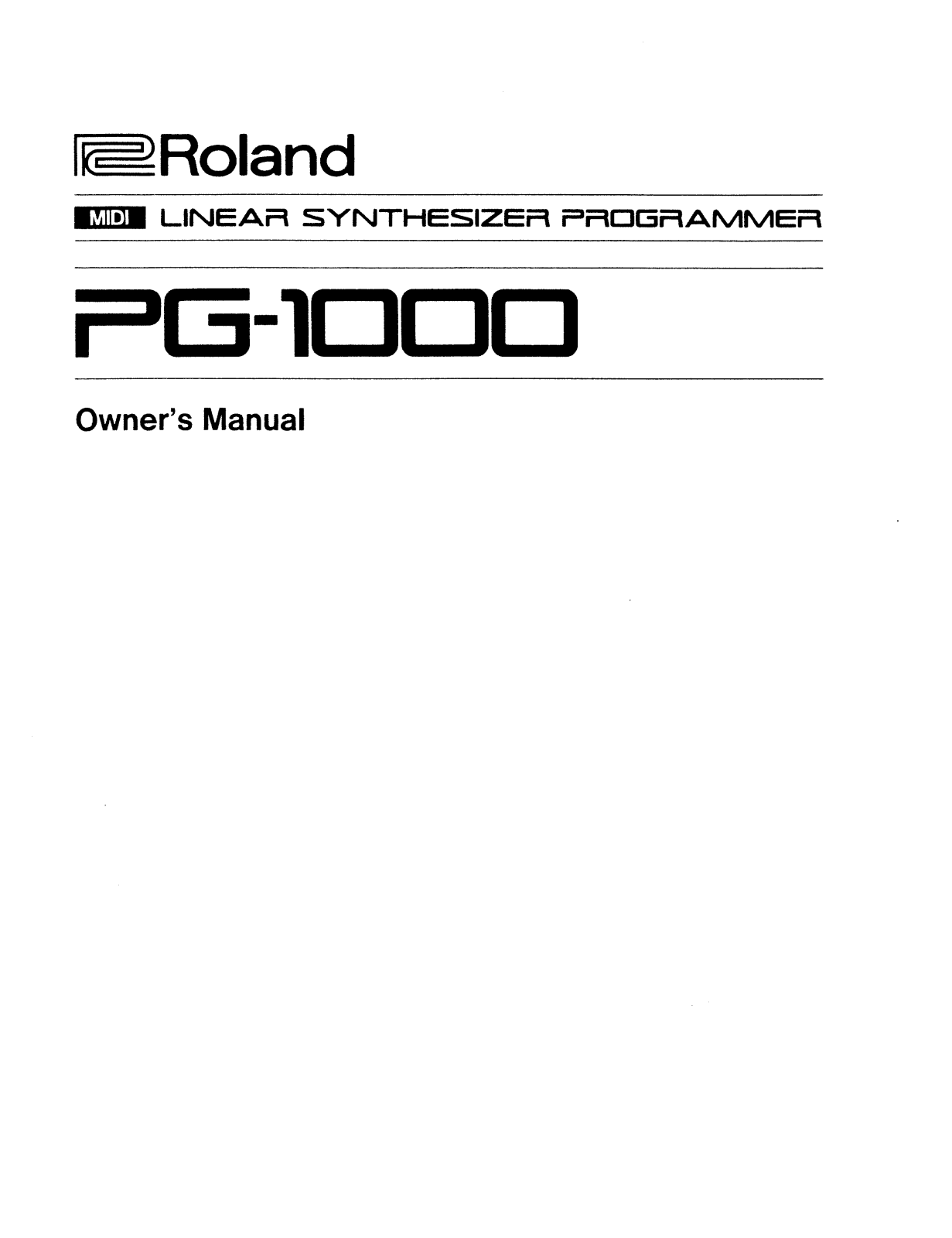 Roland Corporation PG-1000 Owner's Manual