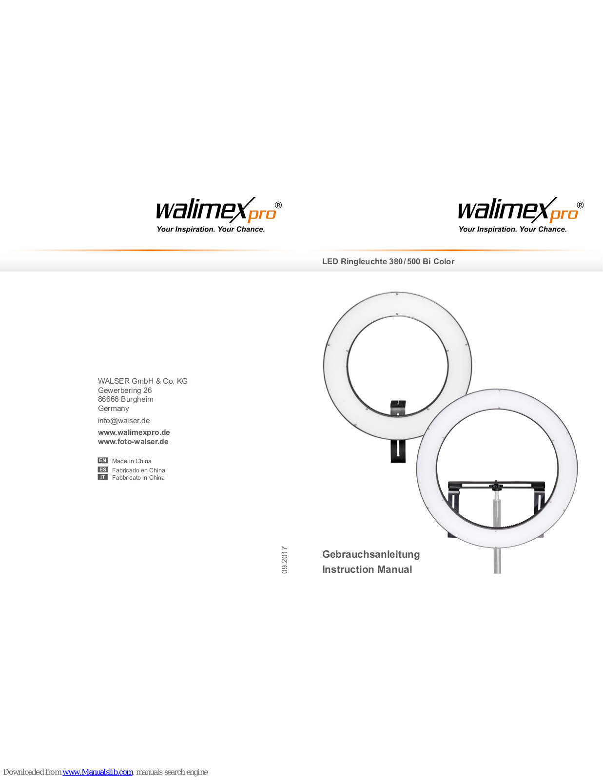 Walimex Pro 380 Bi Color RLL-380BV, 500 Bi Color RLL-500BV Instruction Manual