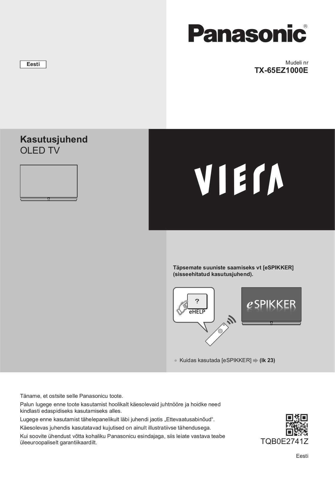 Panasonic TX-65EZ1000E User Manual