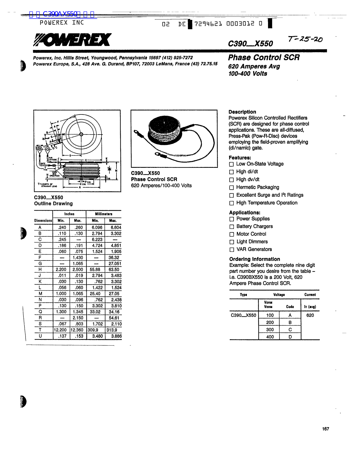 POWEREX C390-X550 Technical data