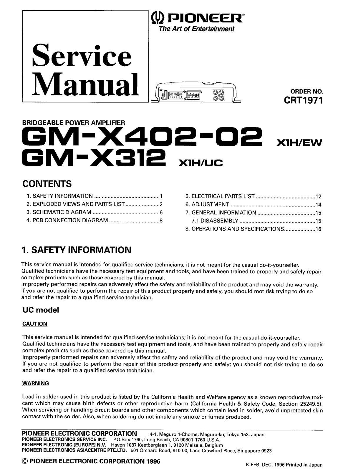 Pioneer GMX-312, GMX-402 Service manual