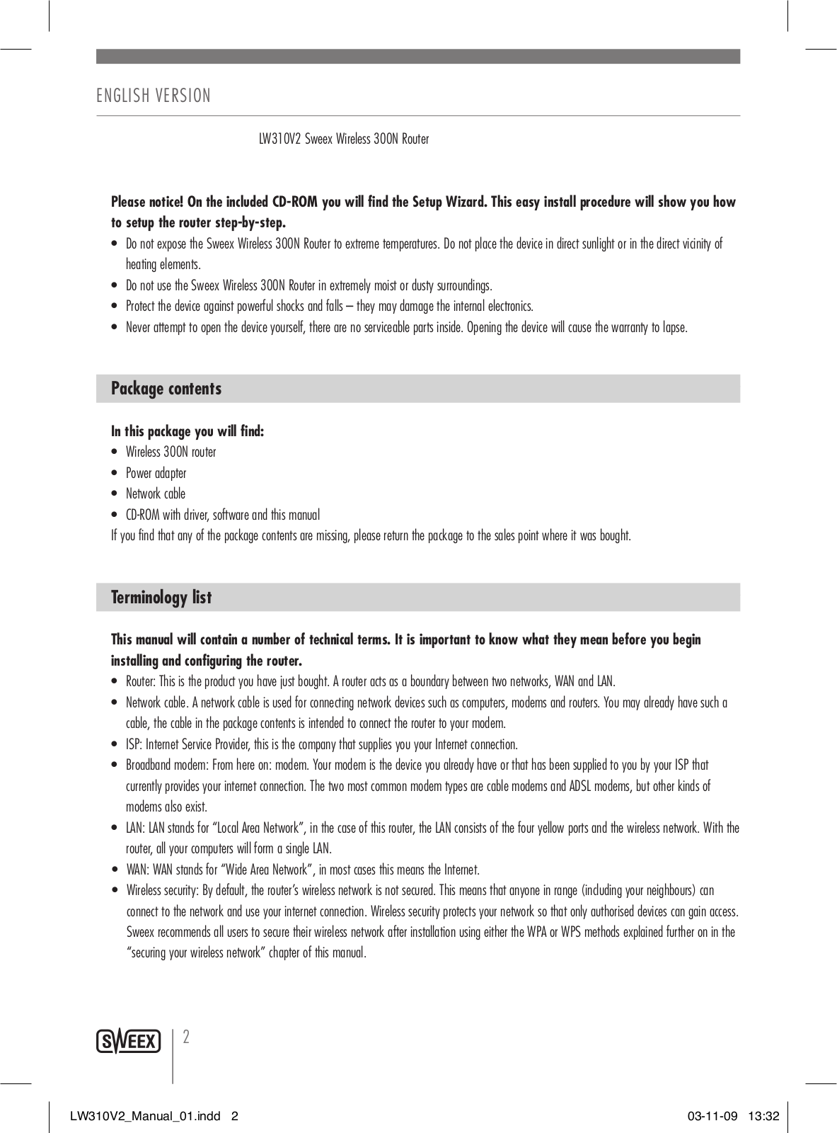 Sweex LW310V2 Quick start guide