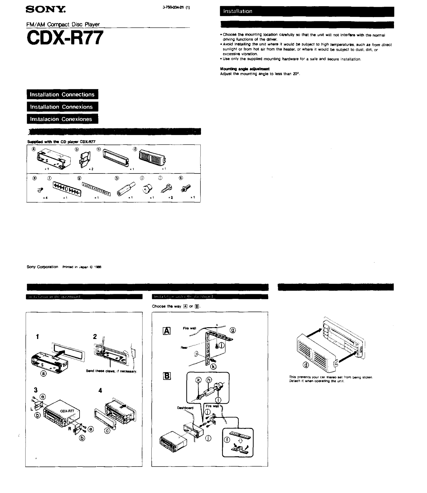 Sony CD-XR77 User Manual