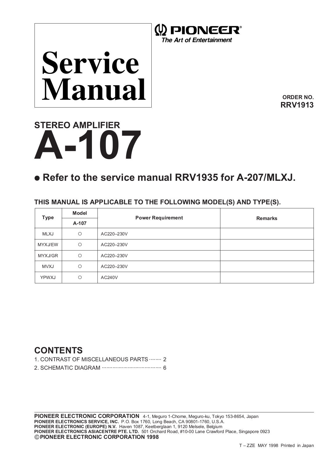 Pioneer A-107 Service Manual