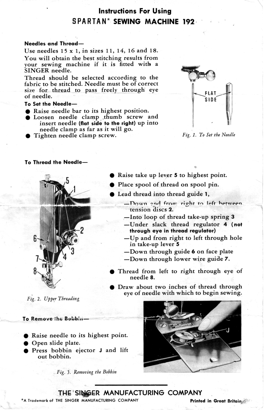 Singer SPARTAN 192 Instructions Manual