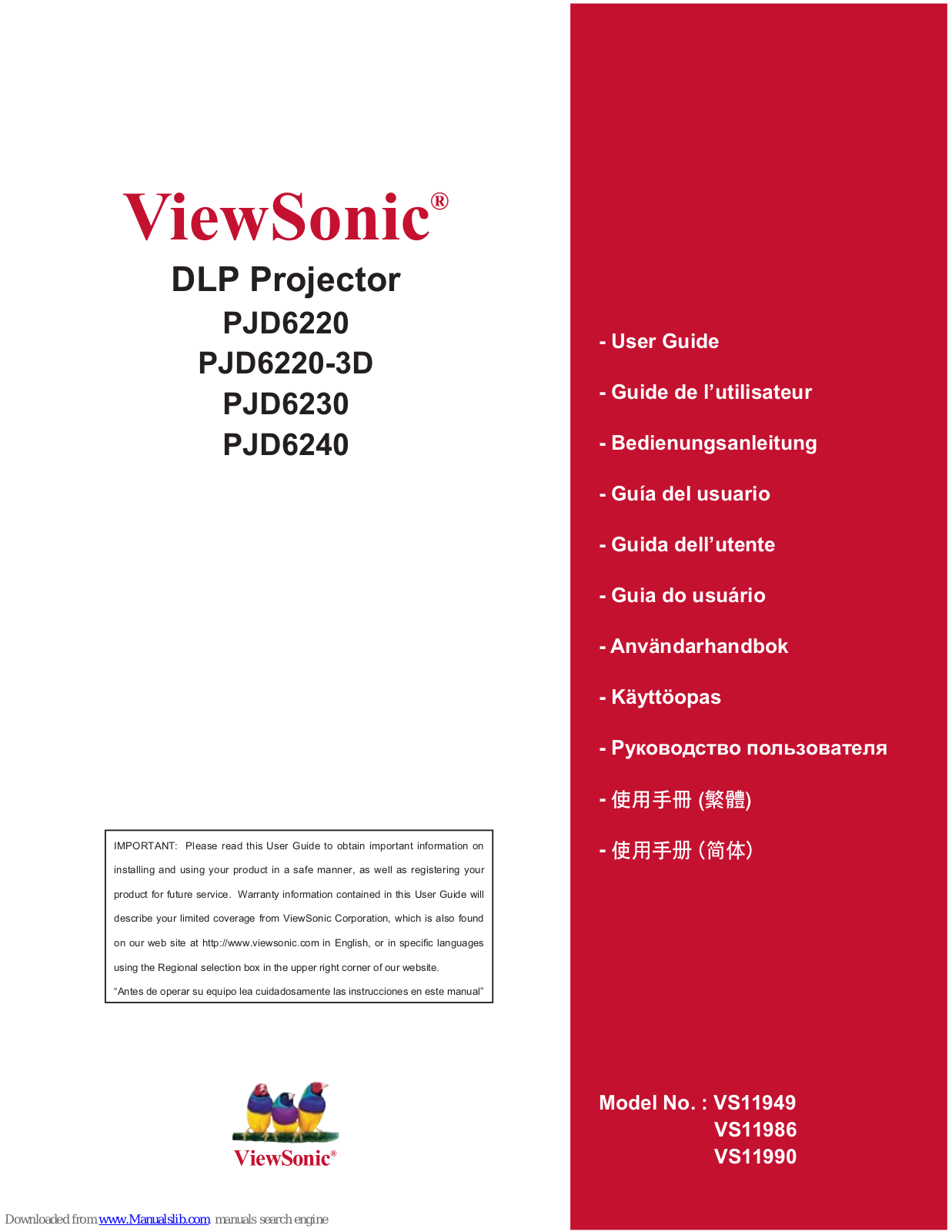 ViewSonic PJD6220-3D, PJD6230, PJD6240, PJD6220 - 2300 Lumens DLP Projector User Manual