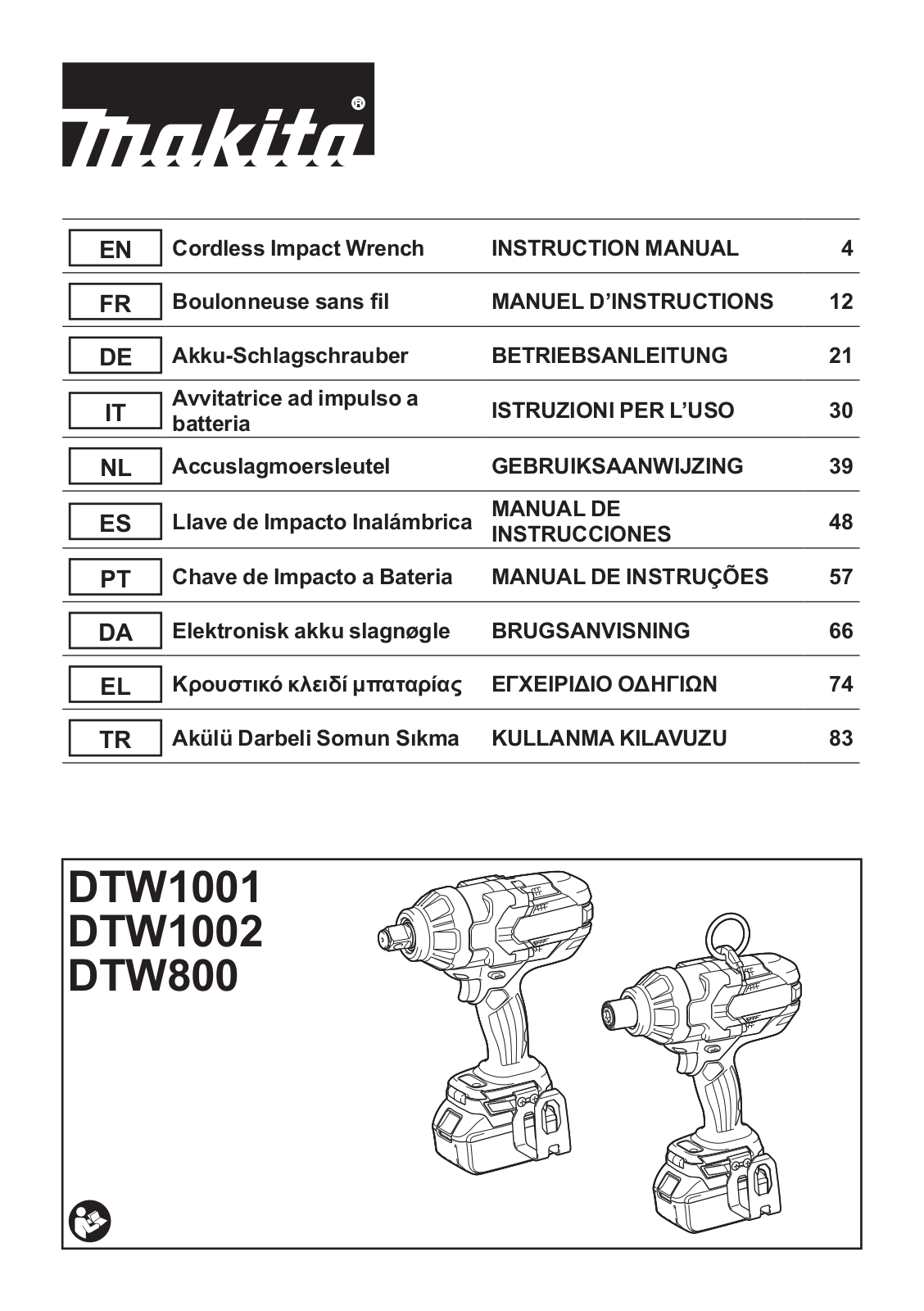 Makita DTW1001, DTW1002, DTW800 User Guide