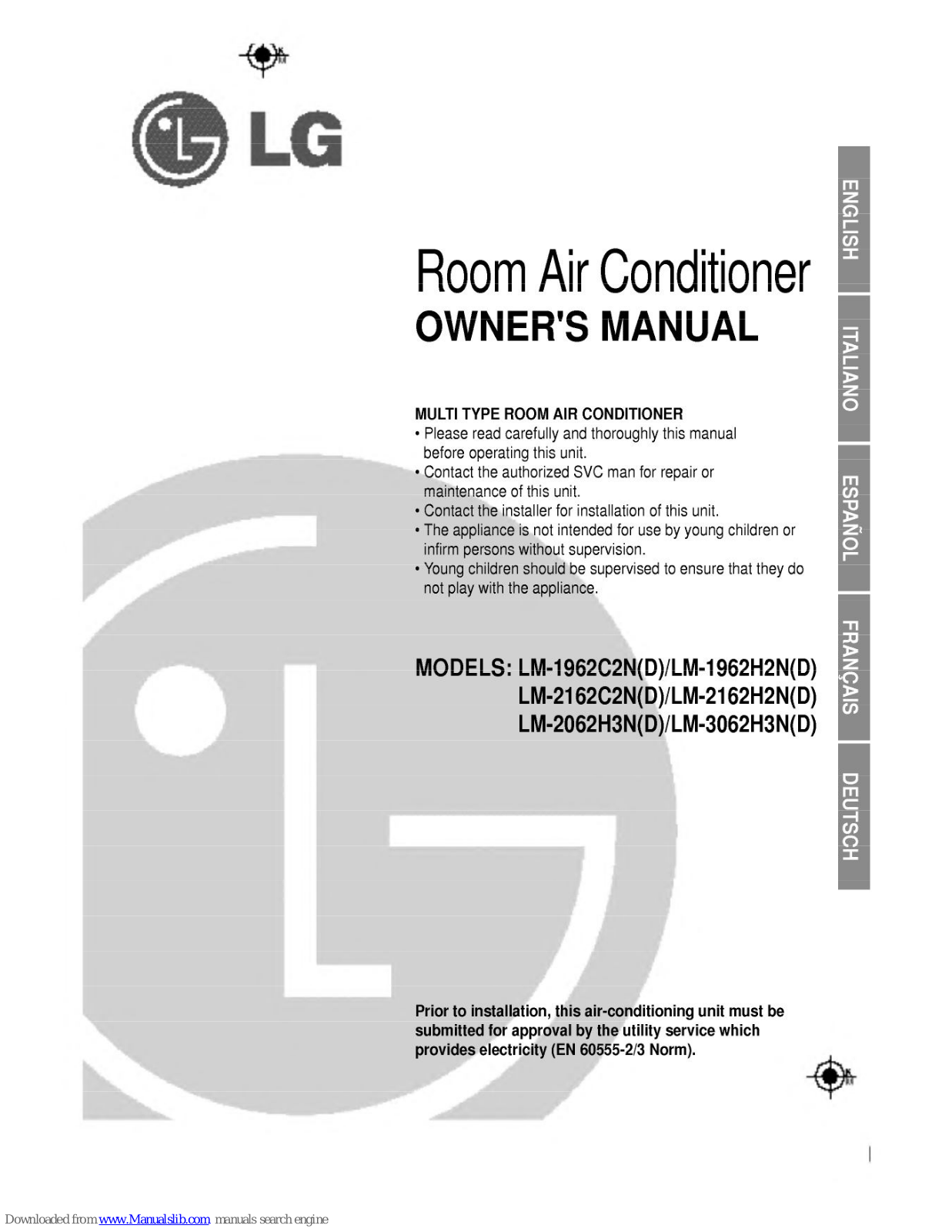 LG LM-2162C2N(D), LM-1962C2N(D), LM-2062H3N(D), LM-1962H2N(D), LM-3062H3N(D) Owner's Manual