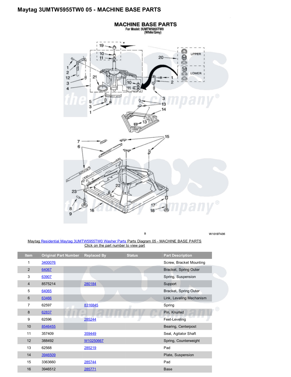 Maytag 3UMTW5955TW0 Parts Diagram