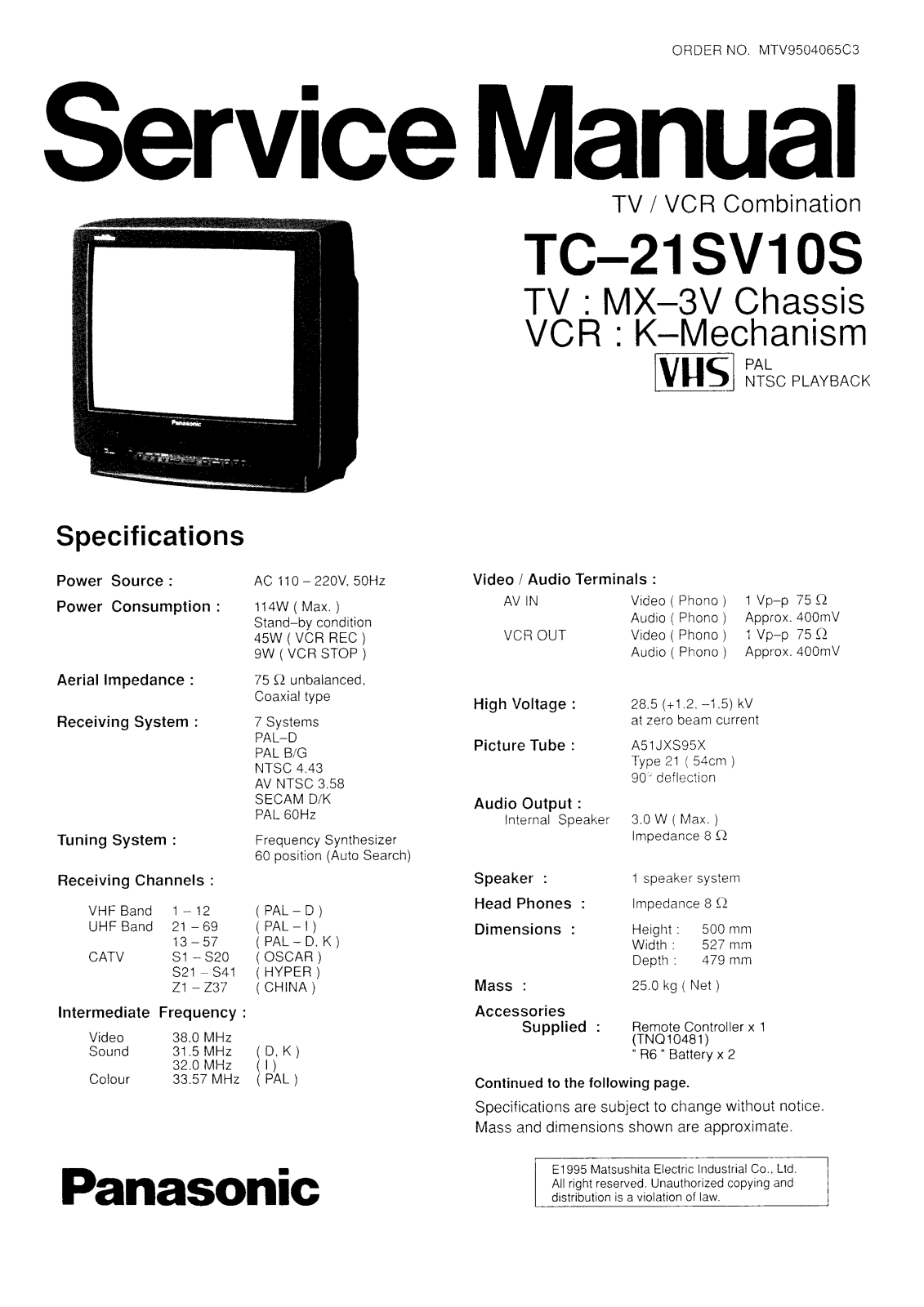 Panasonic TC-21SV10S Service Manual