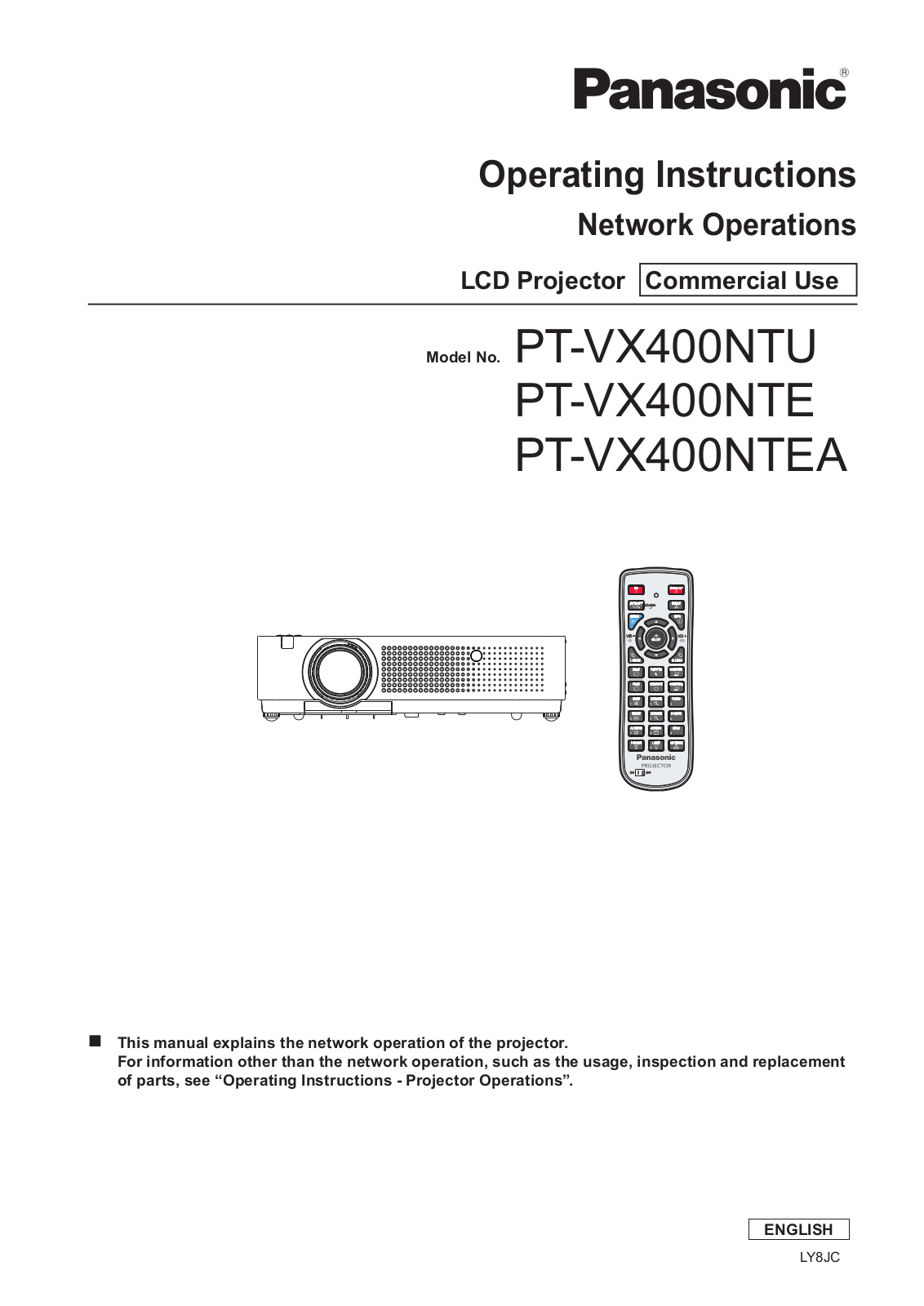 Panasonic PT-VX400NTU Operating Instruction