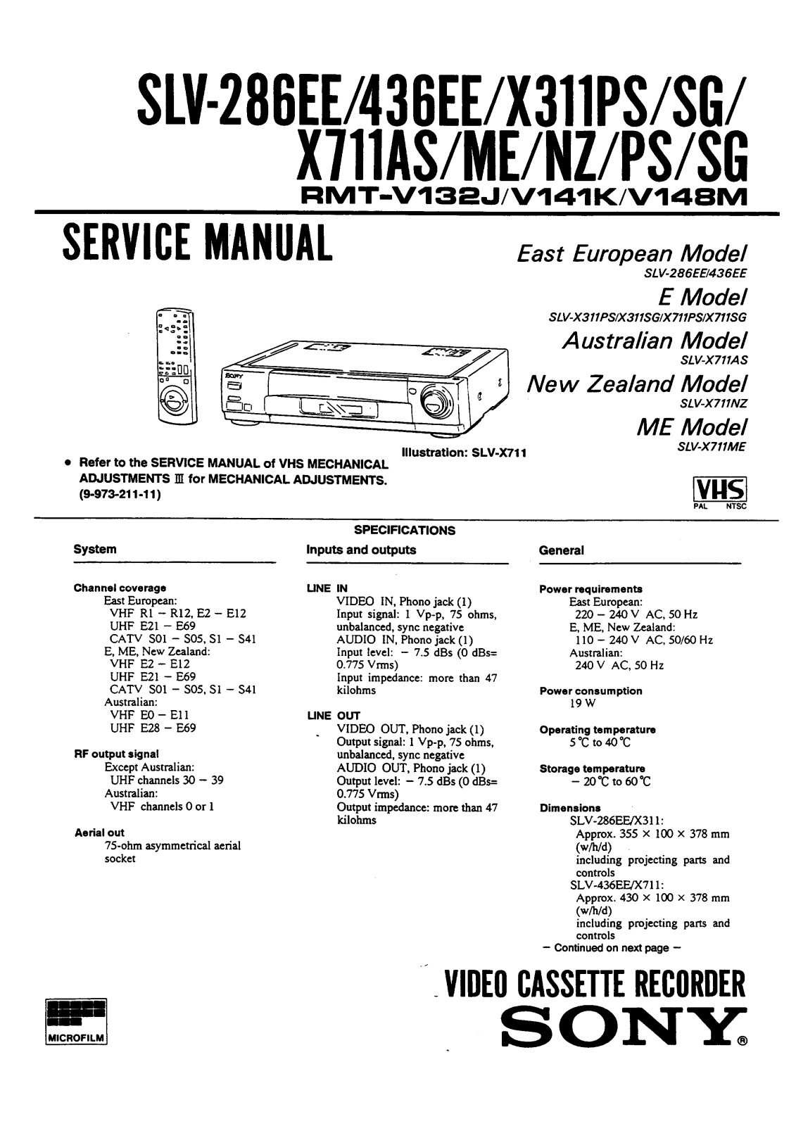 SONY SLV-436 SERVICE MANUAL