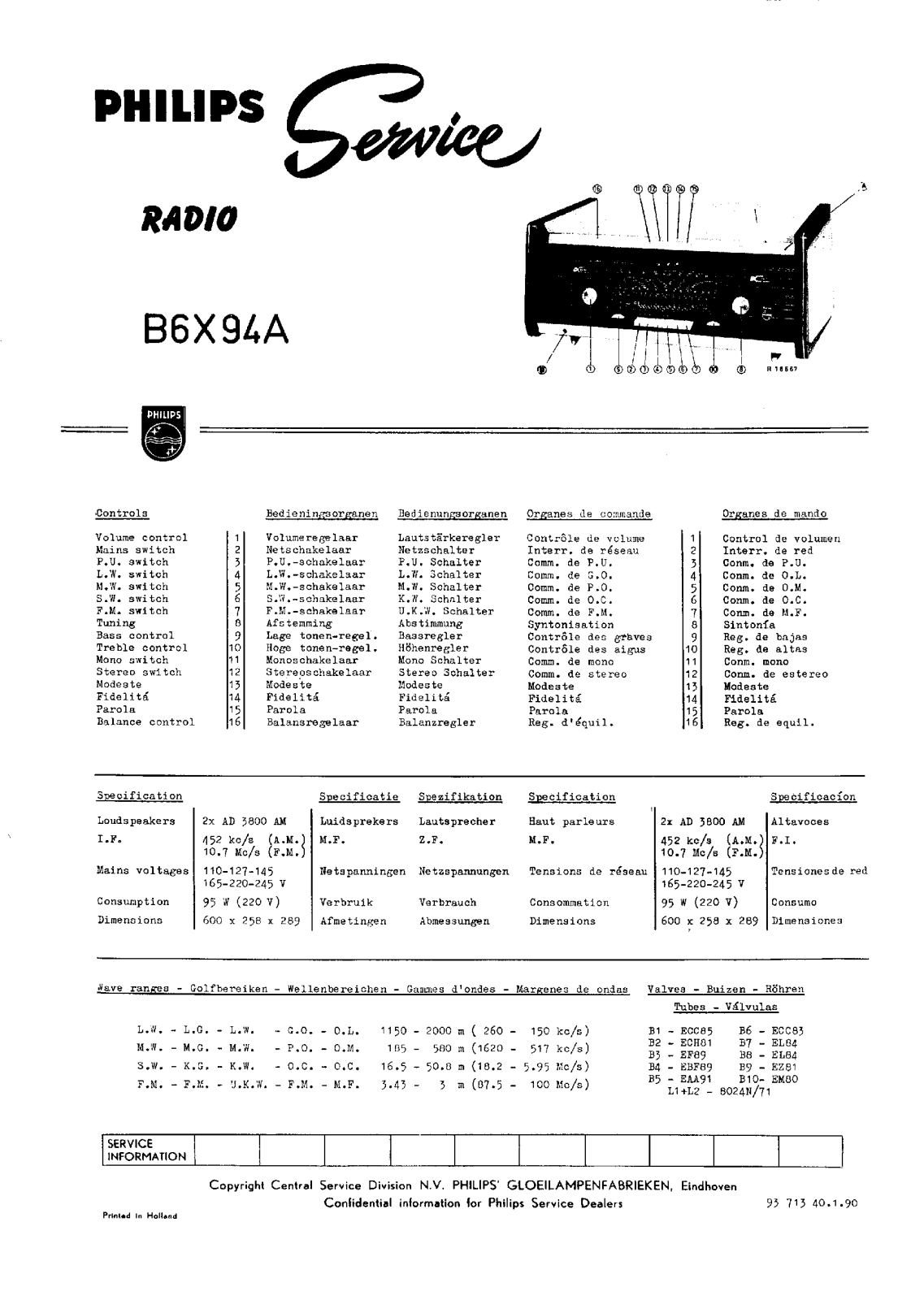 Philips B-6-X-94-A Service Manual