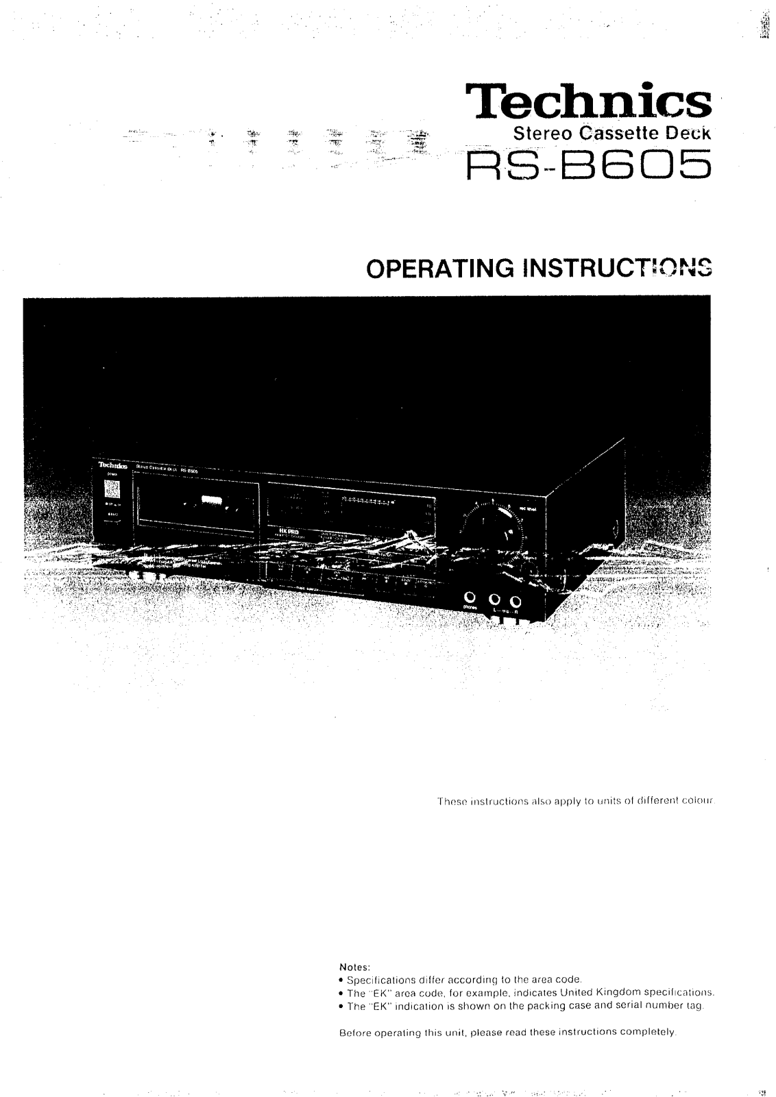 Panasonic RS-B605 Operating Instructions