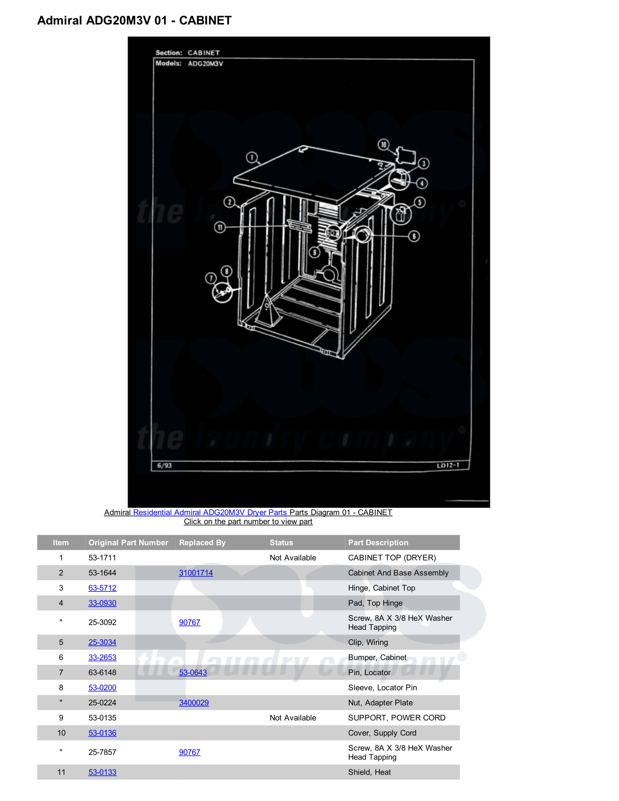 Admiral ADG20M3V Parts Diagram