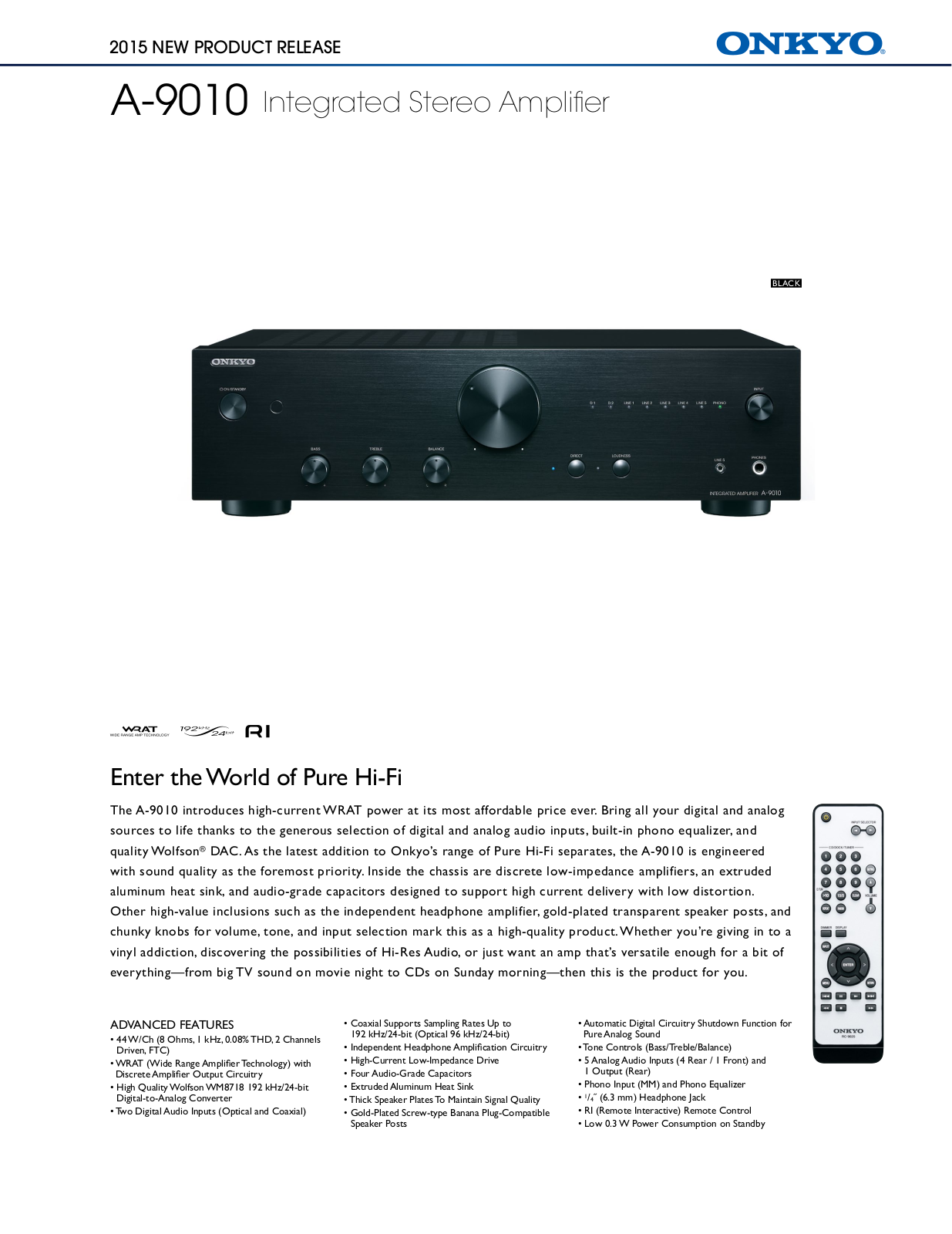 Onkyo A-9010 Product Sheet