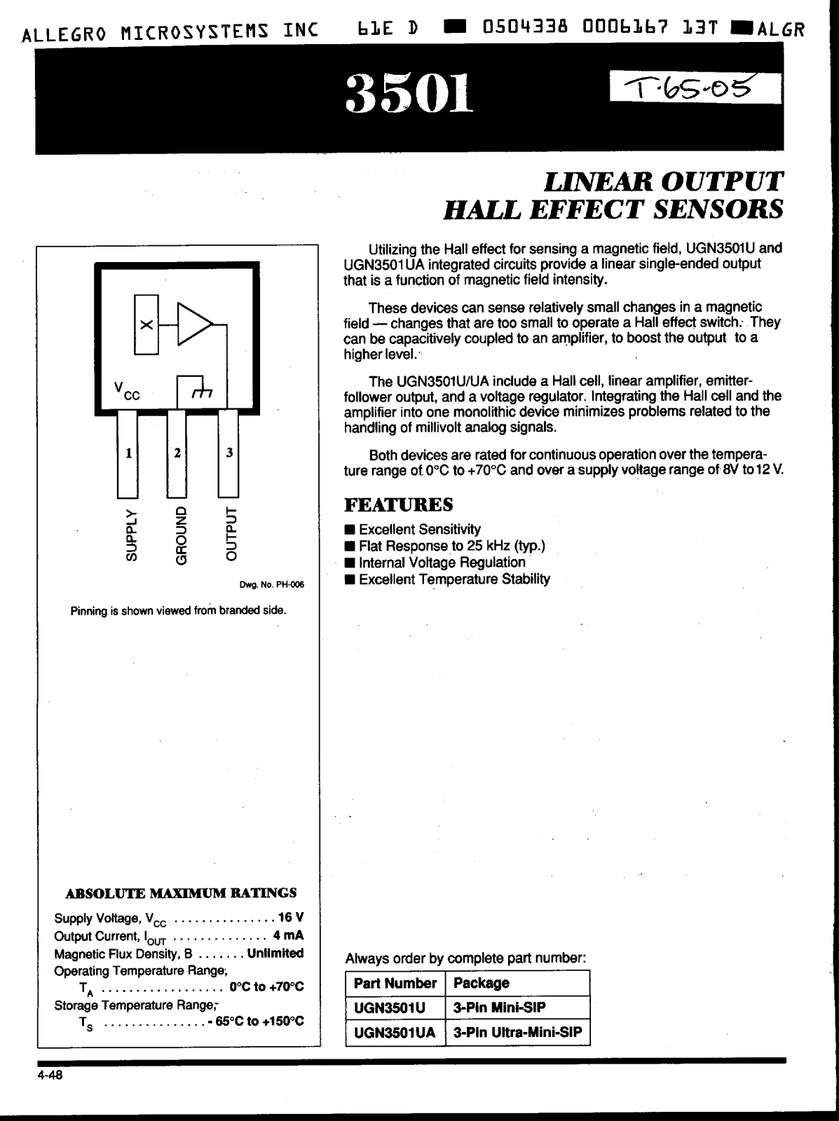 Allegro UGN3501UA, UGN3501U Datasheet