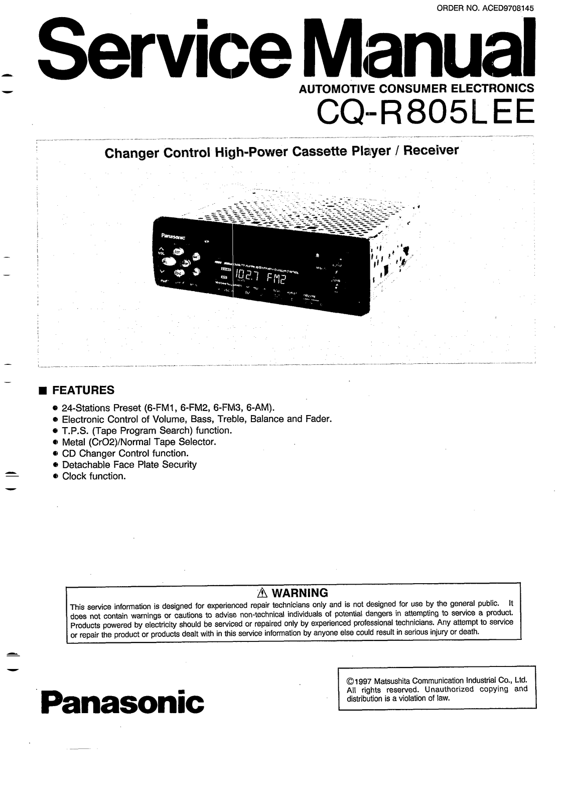 Panasonic CQR-805-LEE Service manual