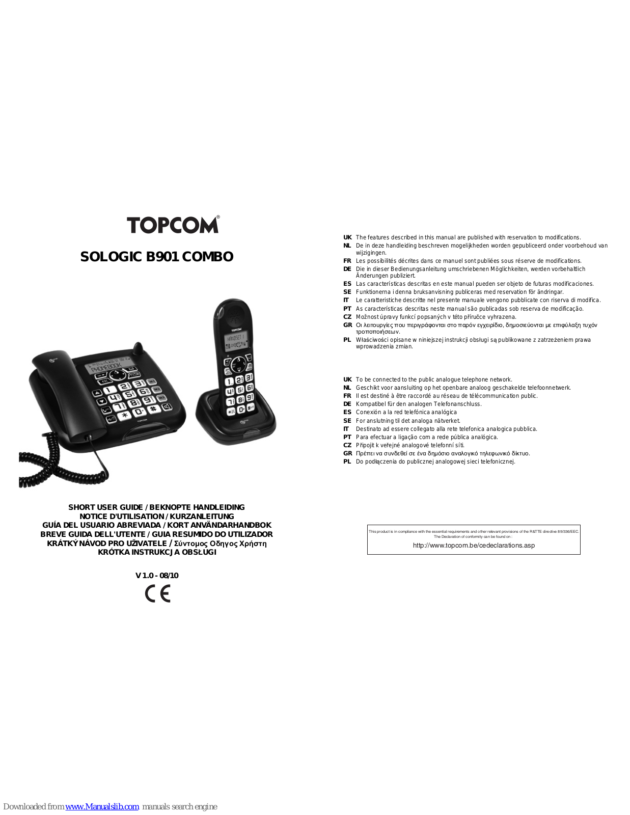 Topcom SOLOGIC B901 COMBO, BUTLER 901 COMBO, TE-4901 Short User Manual