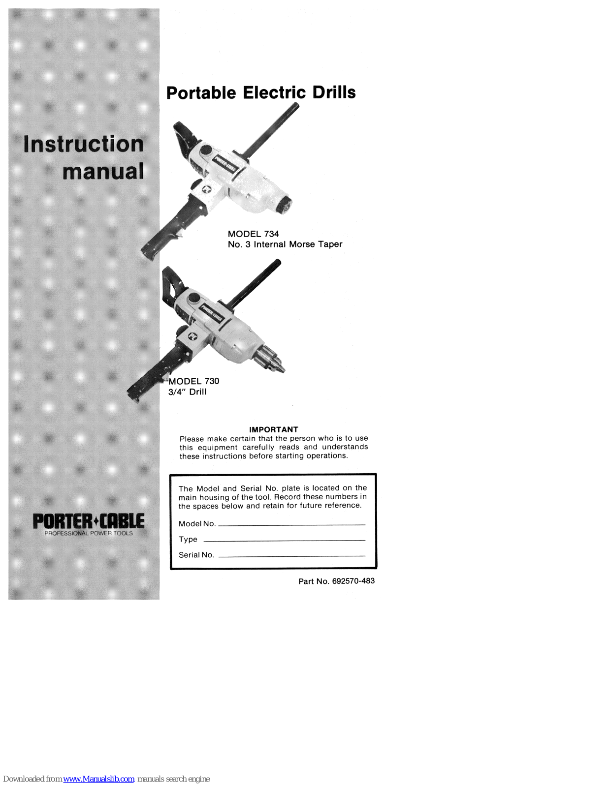 Porter-Cable 734, 730 Instruction Manual