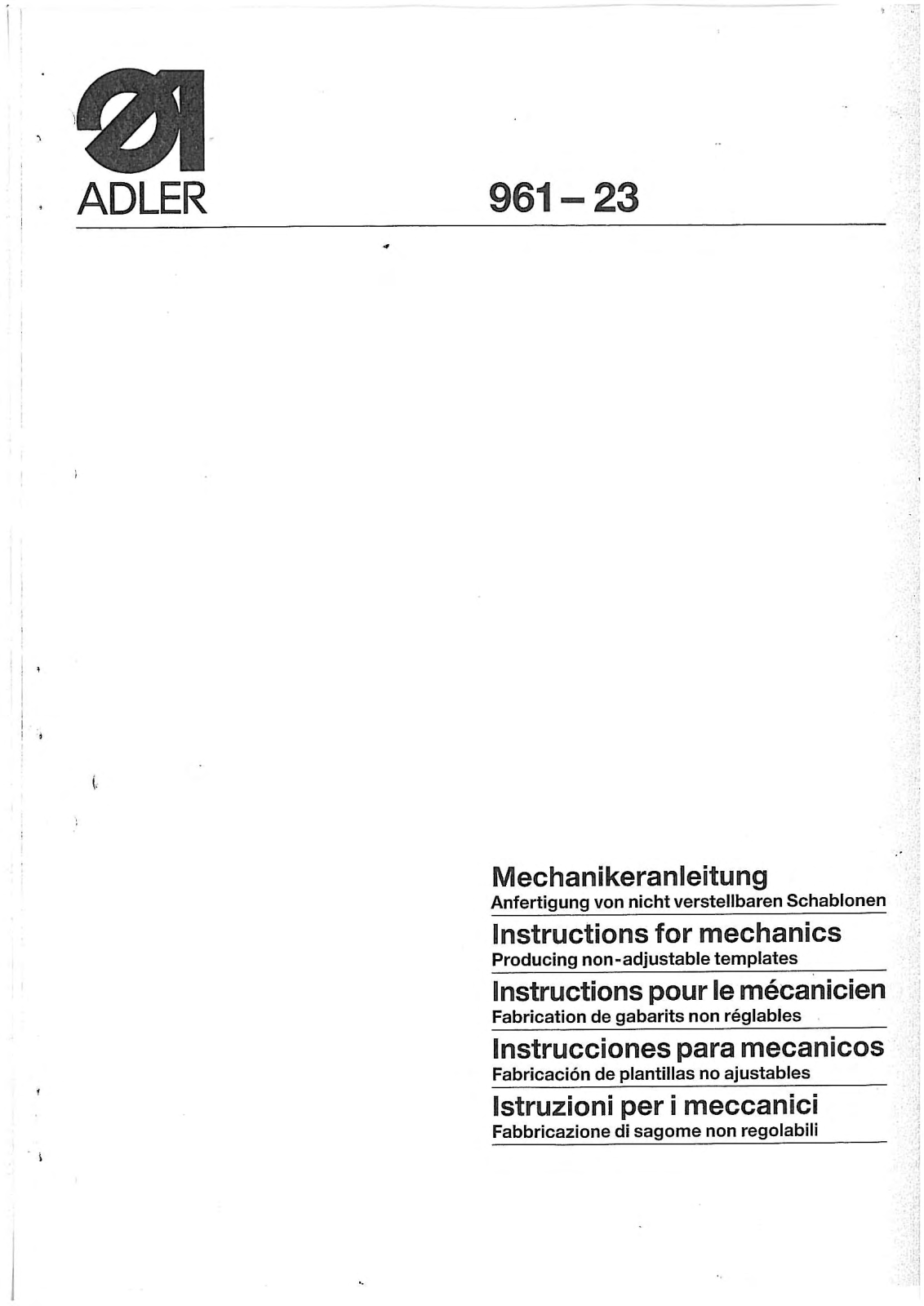 Duerkopp Adler 961-23 Service Manual