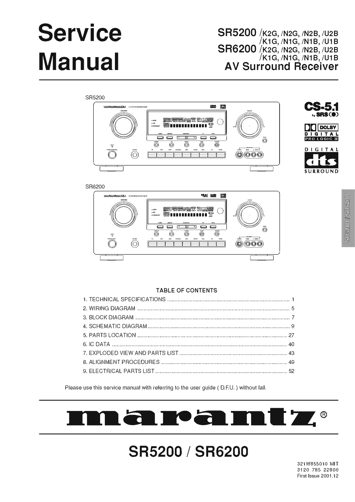 Marantz SR-6200, SR-5200 Service Manual