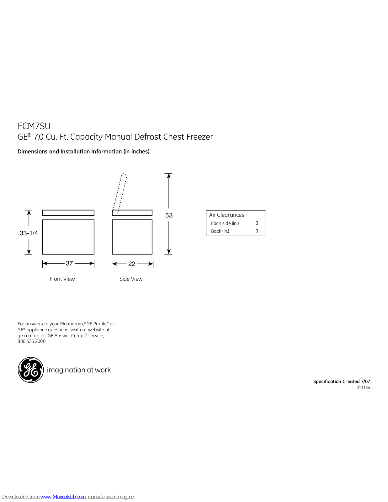 GE FCM7SU, FCM7SUWW Dimensions And Installation Information