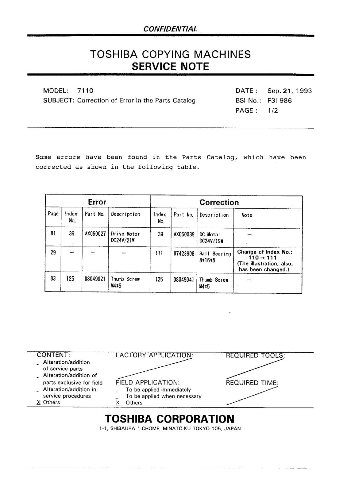 Toshiba f3i986 Service Note