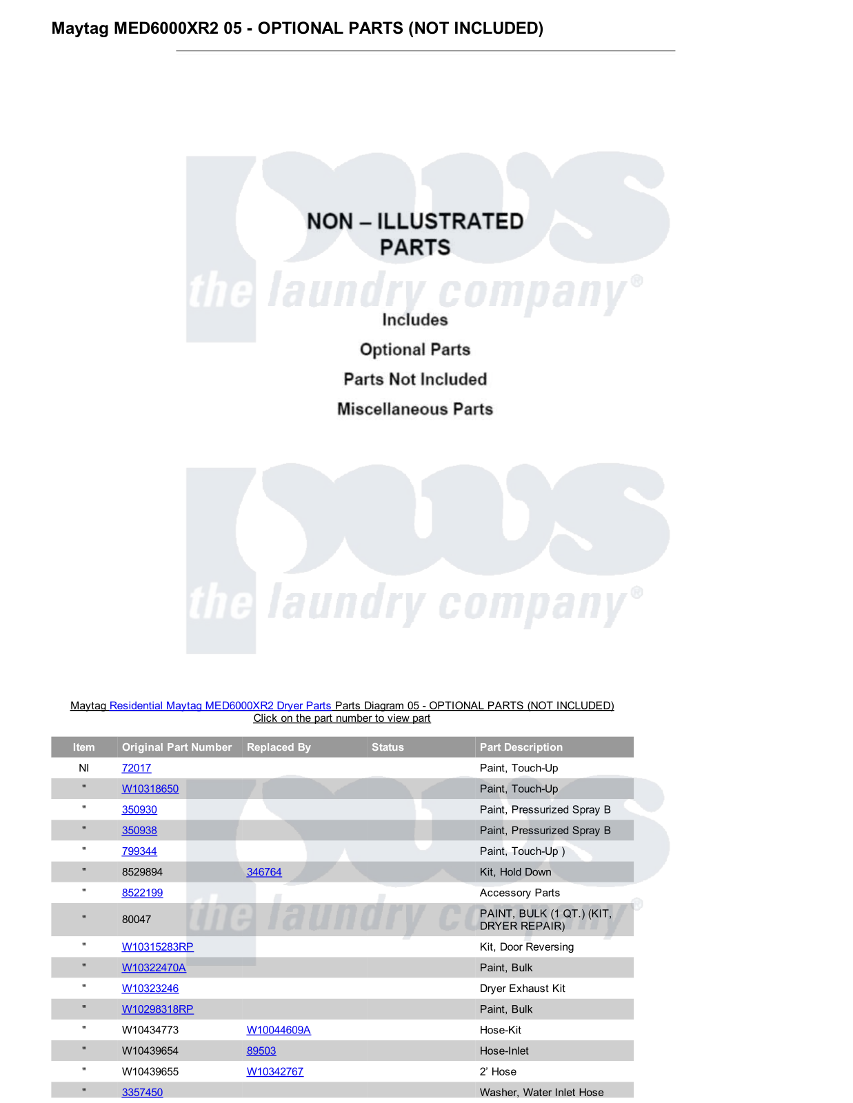 Maytag MED6000XR2 Parts Diagram