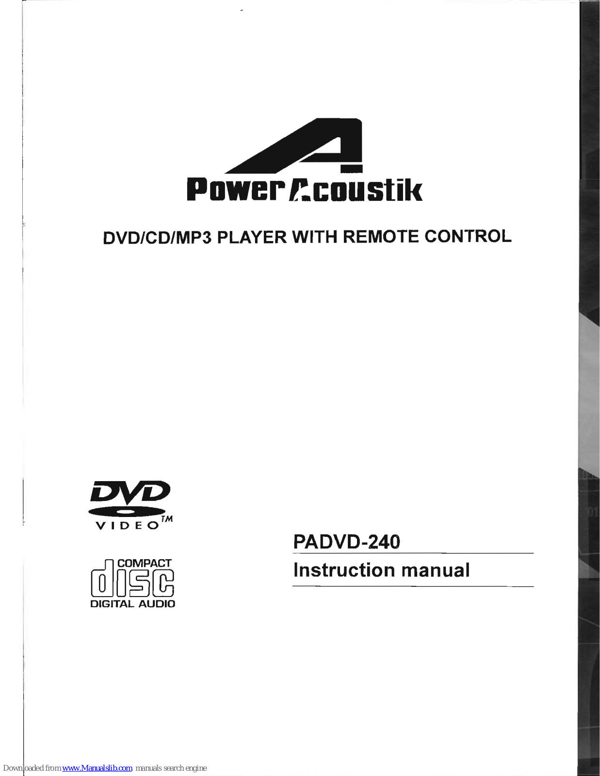 Power Acoustik PADVD-240 Instruction Manual