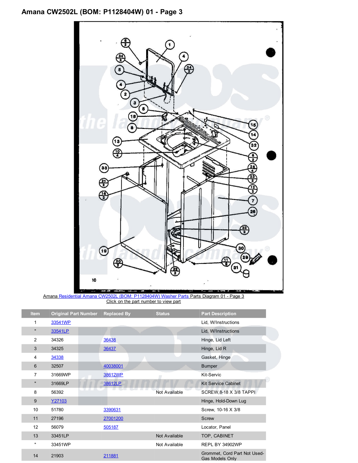 Amana CW2502L Parts Diagram