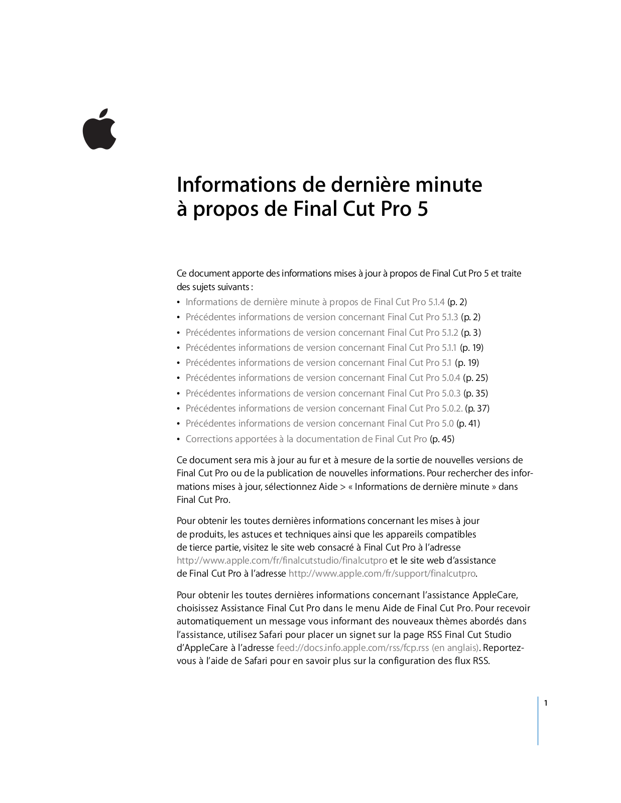 Apple FINAL CUT PRO 5 INFORMATION Manual