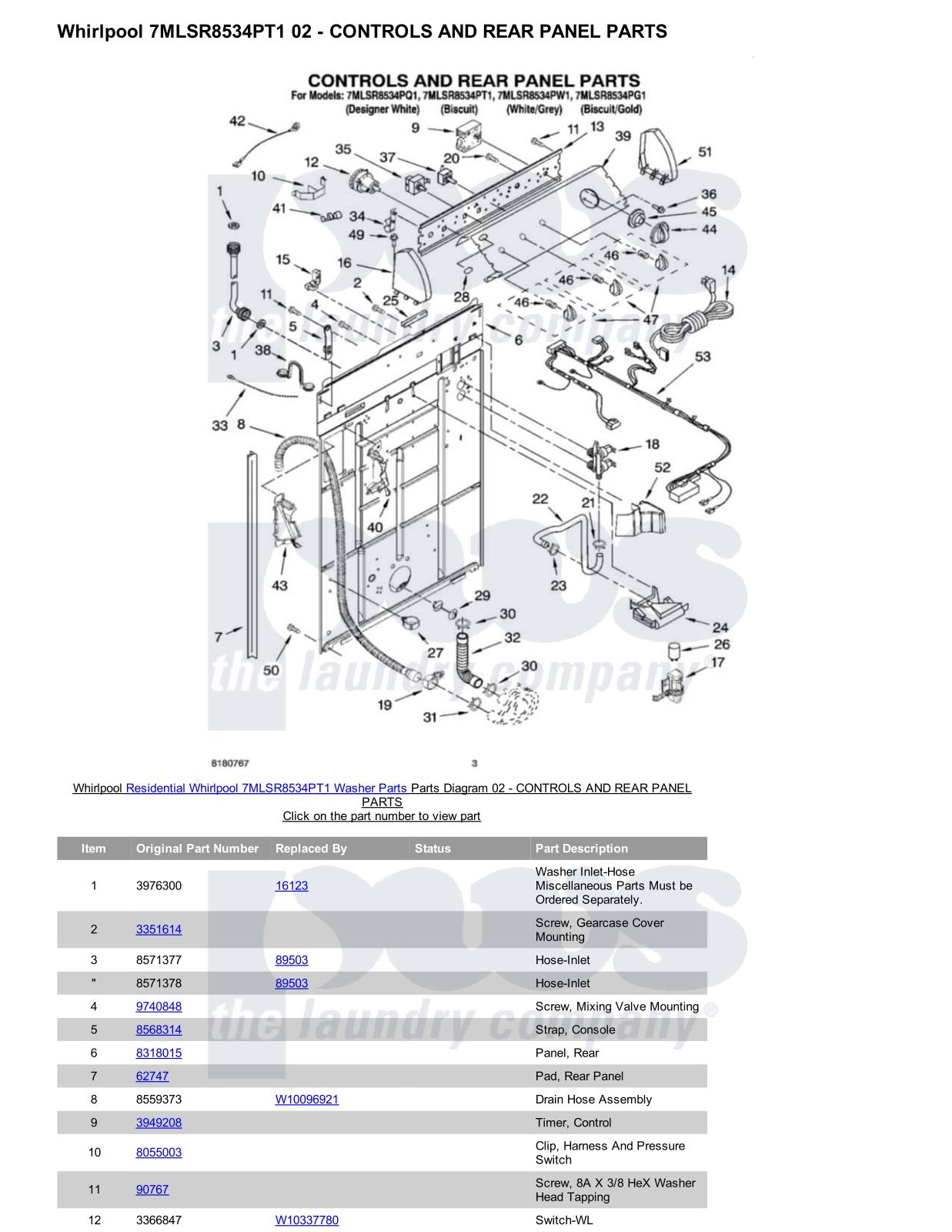 Whirlpool 7MLSR8534PT1 Parts Diagram