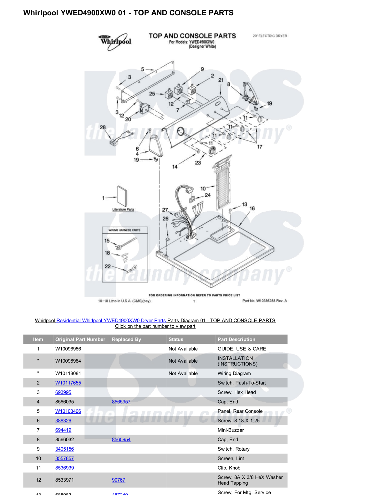 Whirlpool YWED4900XW0 Parts Diagram