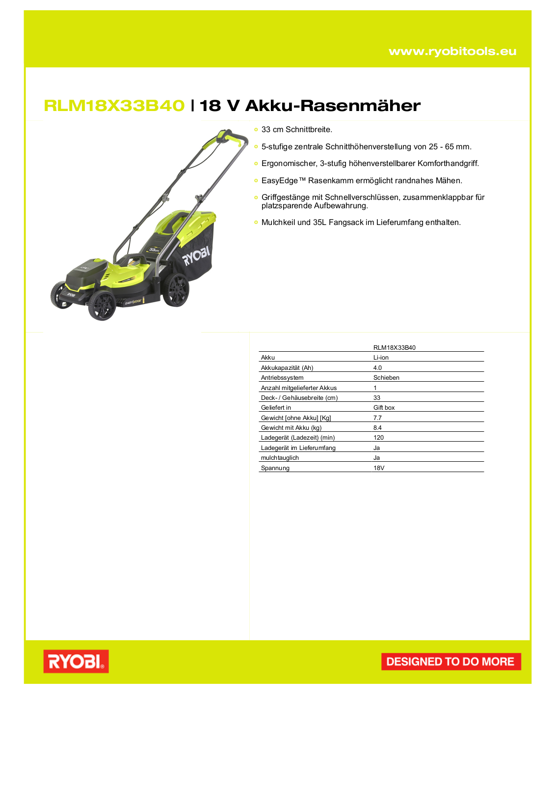 Ryobi RLM18X33B40 User Manual