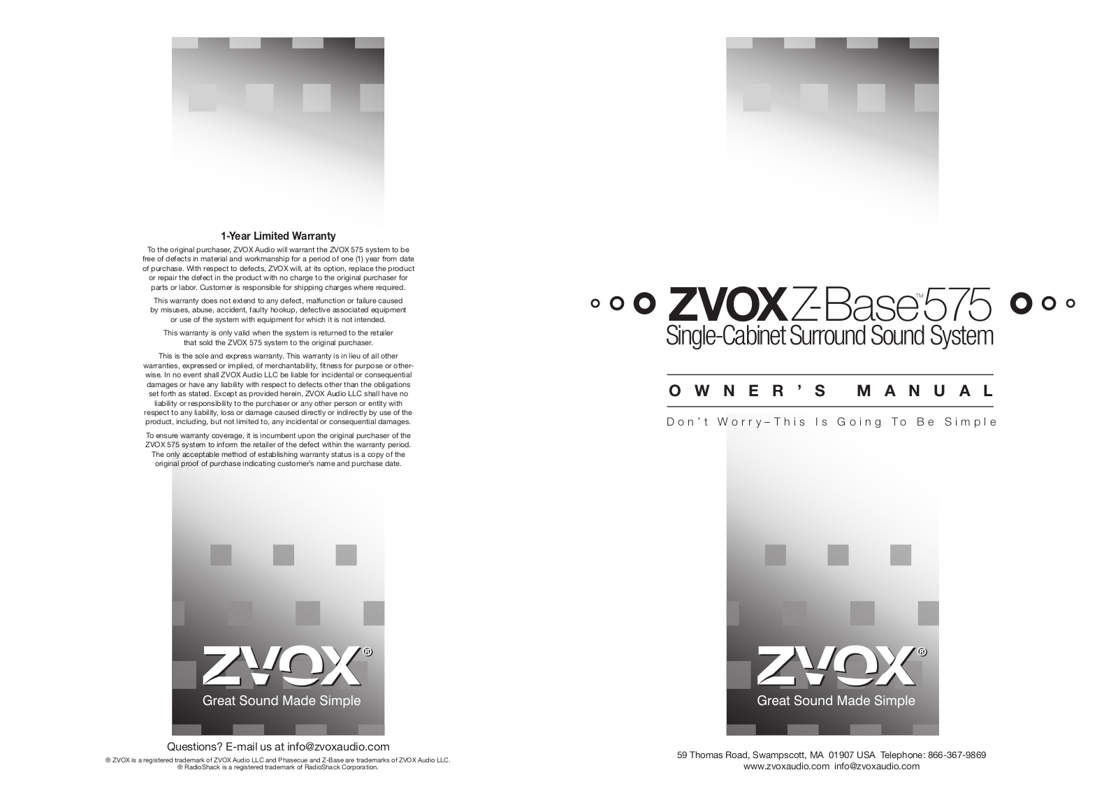 ZVOX 575 User Manual